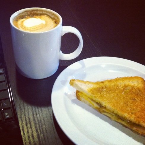 Latte and grilled cheese from Cafenation in Brighton