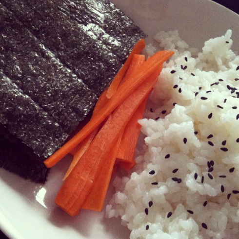 Hand Rolled Sushi - nori, carrots, and rice